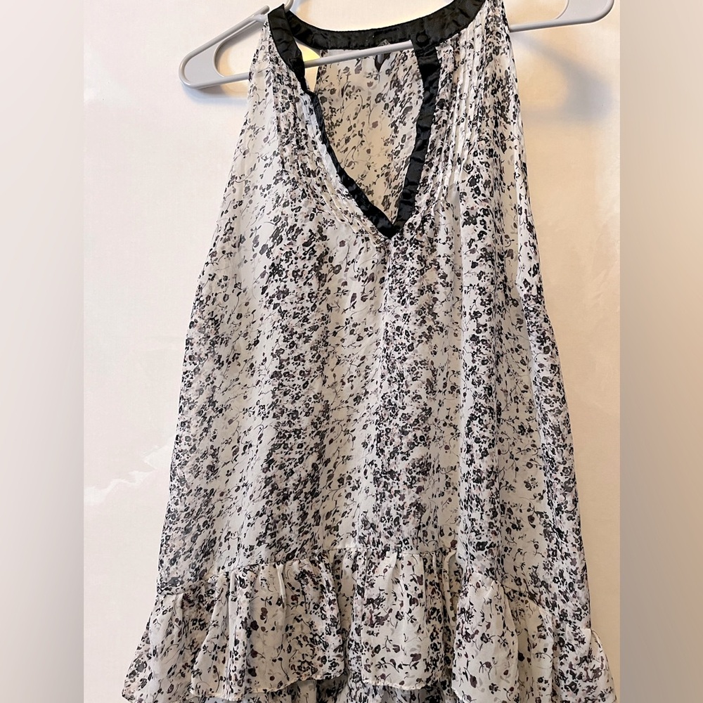 Charlotte Russe Black and White Asymmetrical Ruffled Blouse
